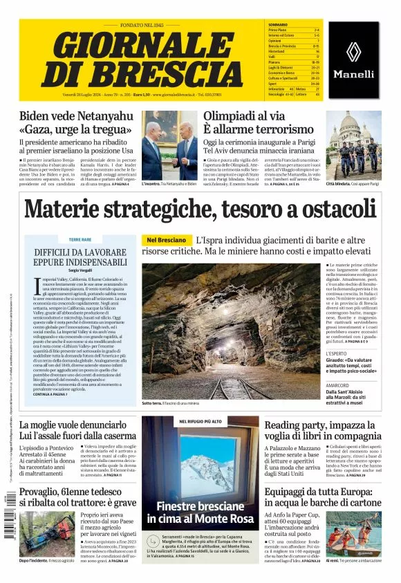 Prima-pagina-giornale di brescia-oggi-edizione-del-2024-07-26